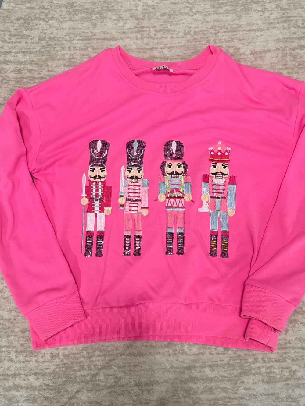 WHY Dress Pink Nutcracker Embroidered Sequin Christmas Sweatshirt NWOT